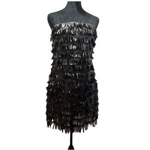Alberto Makali VEGAN Leather LAYERED FRINGE FLAPPER STYLE SHORT RAVE DRESS Sz8